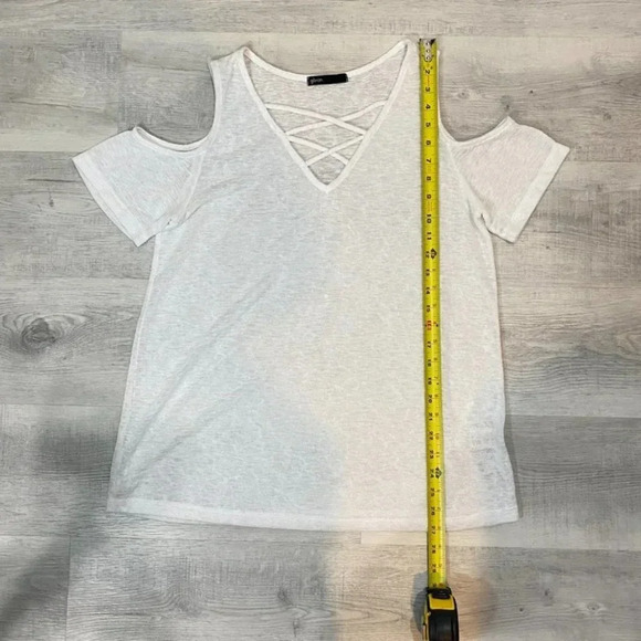 Gibson Sheer Cold-Shoulder Snow White Knit Tank Top Size M - Picture 7 of 16